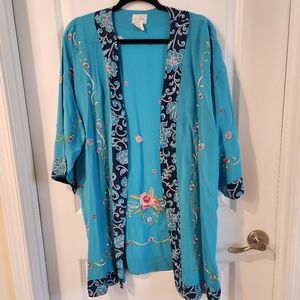 Yi Lin blue silk kimono cardigan size large